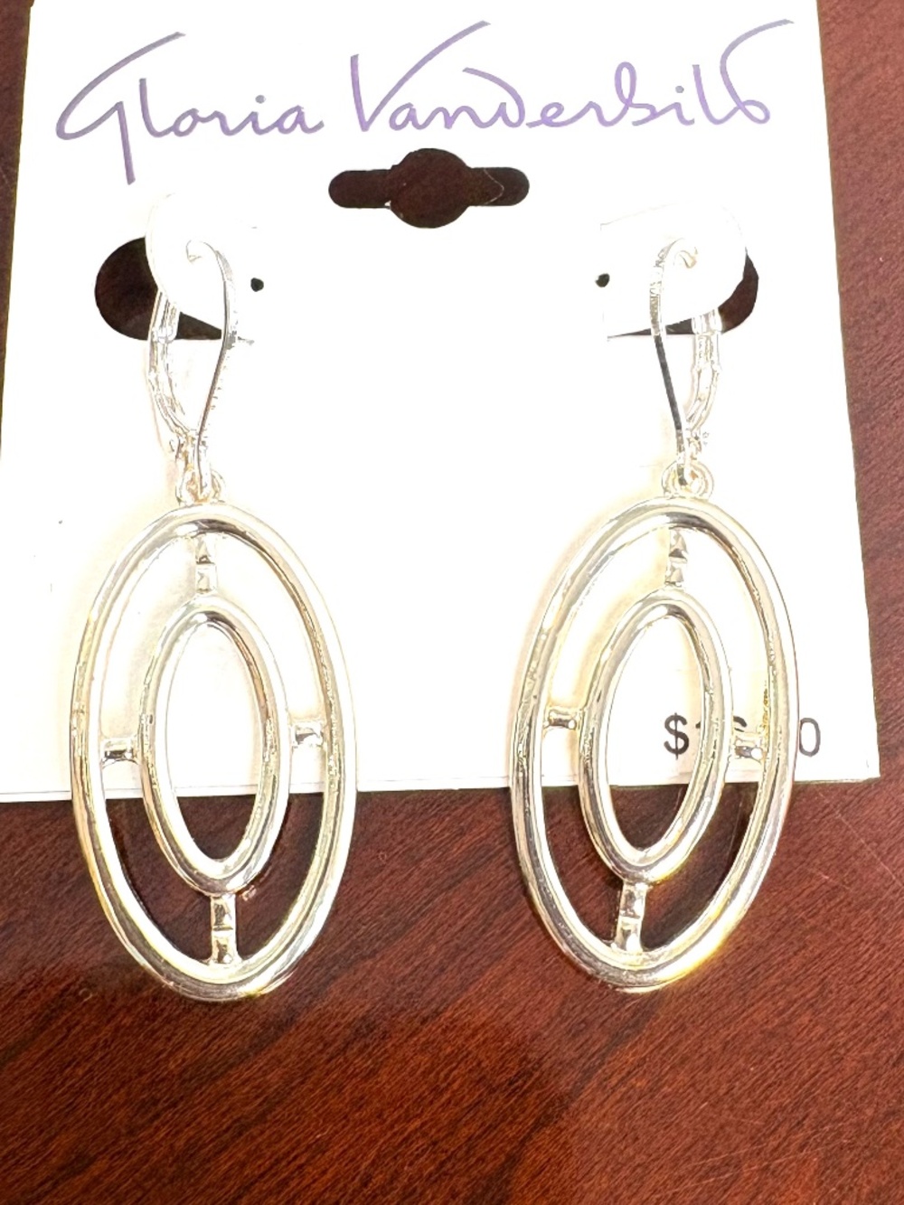 Gloria Vanderbilt Double Oval Drop Earrings in Silver Tone